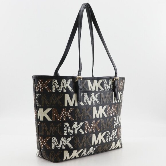 Michael Kors Jet set travel Tote Bag 35F1GTVT2L graphic logo black PVC Women - Picture 3 of 12